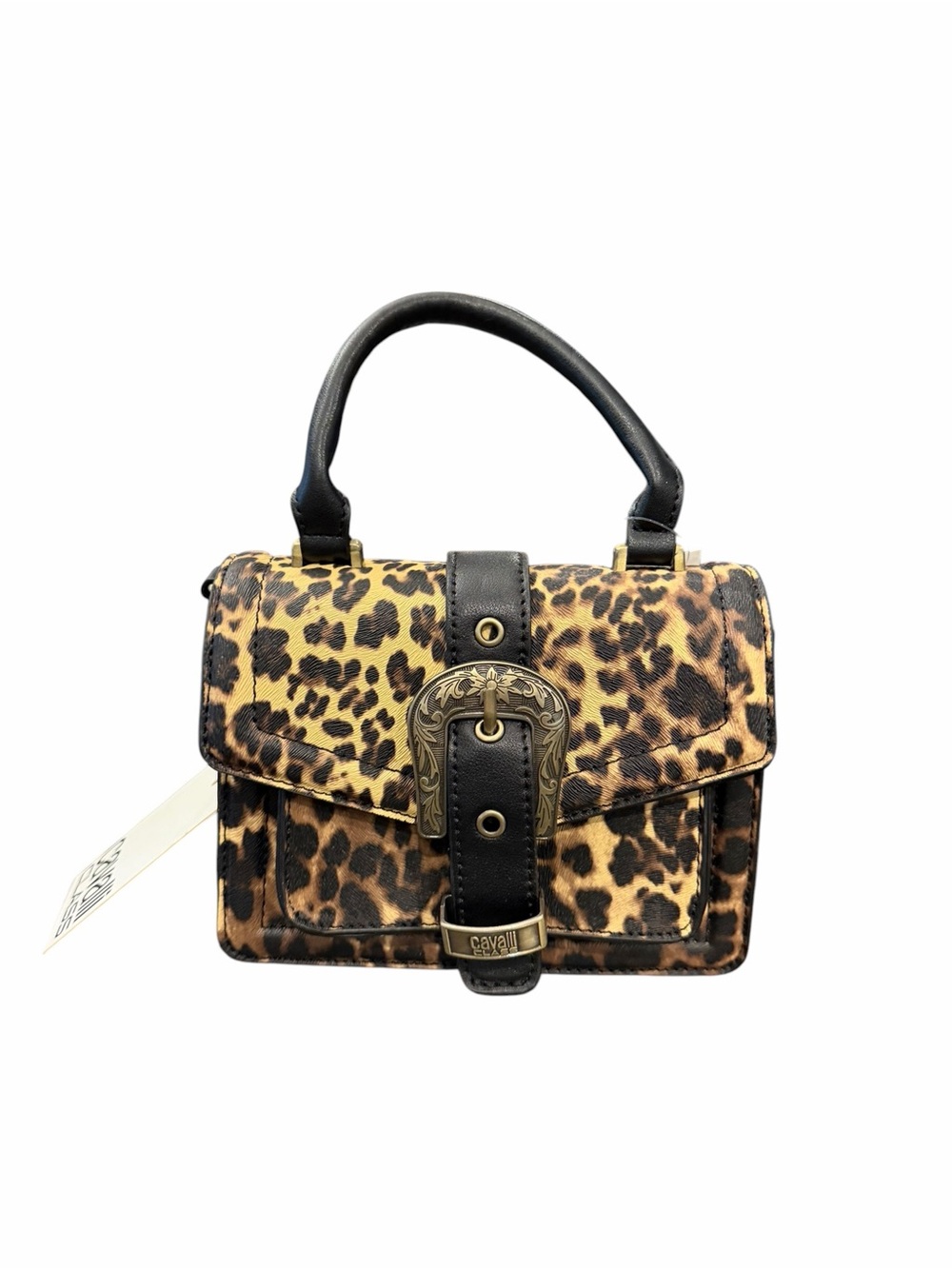 Cavalli Class Como Mini Bag Top Handle Leopard w/Black Crossbody Buckle NEW $98